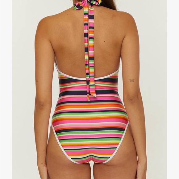 Trina Turk Striped Halter One Piece Swimsuit Size 6 Pink Multi - Picture 4 of 10